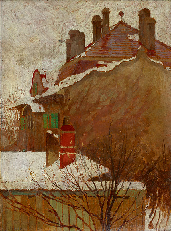 Houses in Winter 1907 by Egon Schiele | Oil Painting Reproduction