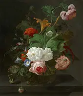 Flowers in a Glass Vase By Rachel Ruysch