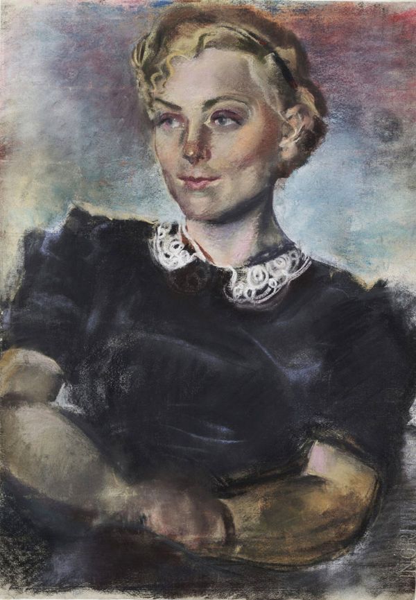 Portrait of a Young Woman with a Lace Collar 1940 | Oil Painting Reproduction