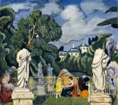 Nurse and Child in Garden c1920 By Frederic Clay Bartlett