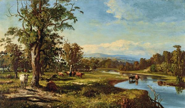 Cattle by the Waterhole 1868 by Louis Buvelot | Oil Painting Reproduction