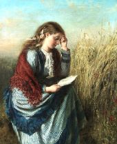 A Girl Reading in a Cornfield By William Powell Frith