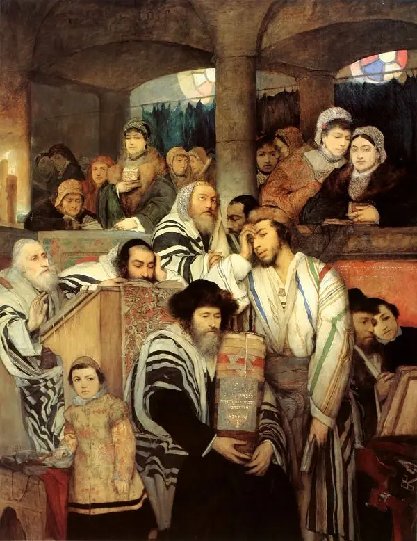 Jews Praying in the Synagogue on Yom Kippur By Maurycy Gottlieb
