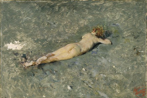 Nude on the Beach at Portici by Maria Fortuny | Oil Painting Reproduction