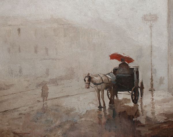 A Coach and Horse on a Rainy Day | Oil Painting Reproduction
