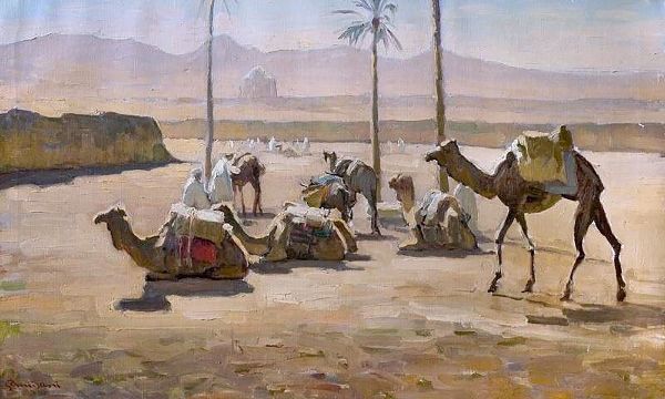 A Stop in the Desert by Giuseppe Amisani | Oil Painting Reproduction