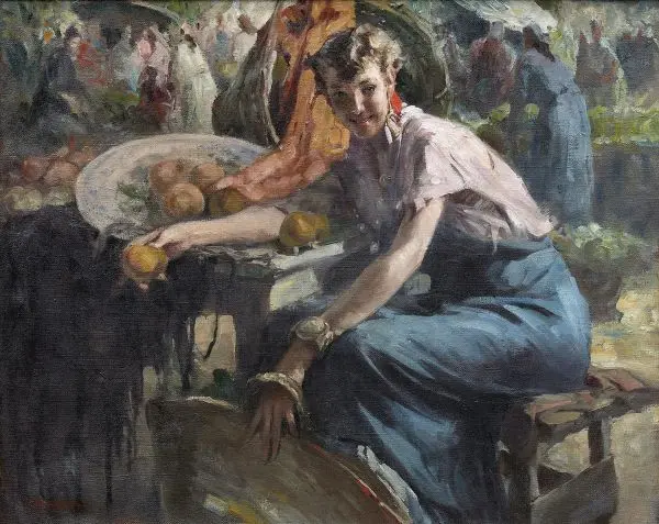 Giovane Donna al Mercato By Giuseppe Amisani