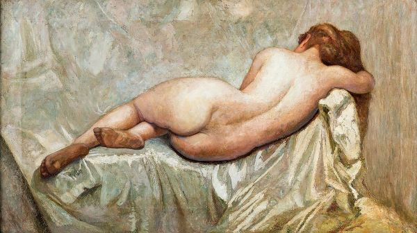 Naked Woman Lying by Giuseppe Amisani | Oil Painting Reproduction