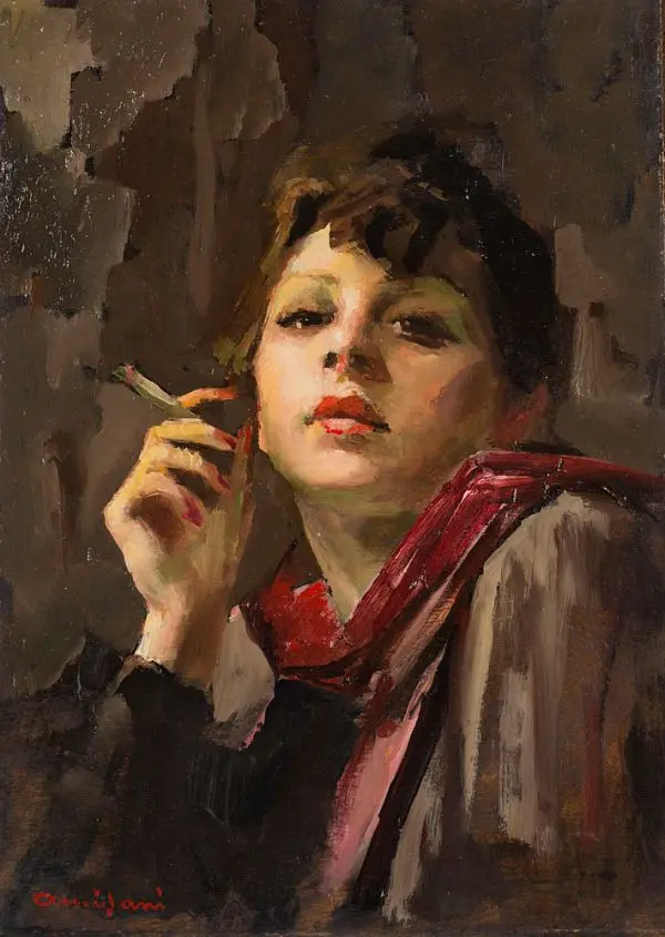 Ritratto di Donna Che Fuma By Giuseppe Amisani
