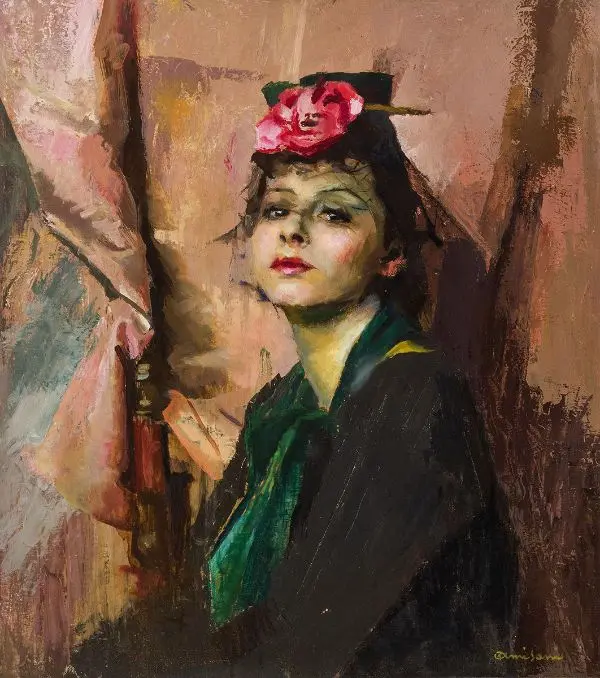 Ritratto di Donna Con Fiore Tre I Capelli By Giuseppe Amisani