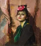 Ritratto di Donna Con Fiore Tre I Capelli By Giuseppe Amisani