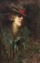 Ritratto di Giovane Donna Con Cappello By Giuseppe Amisani