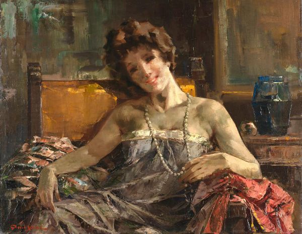 Ritratto di Signora Con Collana di Perle 1929 | Oil Painting Reproduction