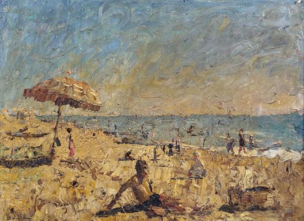 Spiaggia Con Bagnanti by Giuseppe Amisani | Oil Painting Reproduction