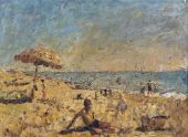 Spiaggia Con Bagnanti By Giuseppe Amisani
