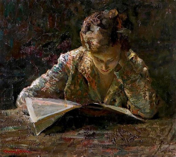 The Reader by Giuseppe Amisani | Oil Painting Reproduction