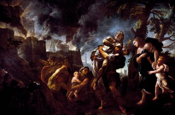 Aeneas Fleeing Troy by Luca Giordano | Oil Painting Reproduction