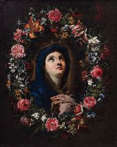 Virgin Mary within a Garland of Flowers By Luca Giordano
