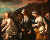 Lot with his two Daughters Fleeing from the Burning City of Sodom By Luca Giordano