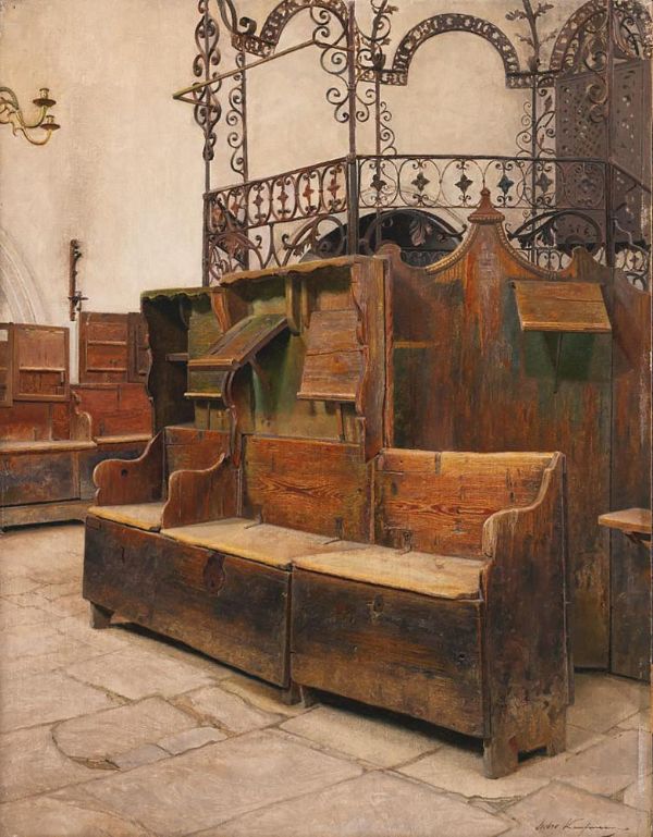 Interior of the Holleschau Synagogue | Oil Painting Reproduction