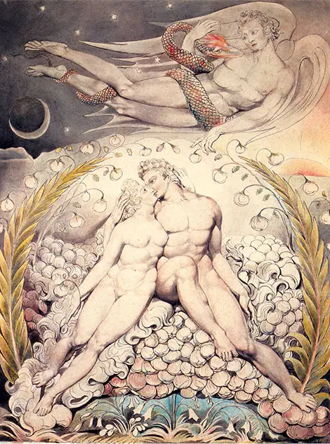 Satan Watching the Caresses of Adam and Eve By William Blake