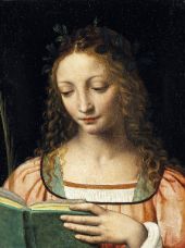 A Bust Figure of a Saint with a Palm and Reading By Bernardino Luini