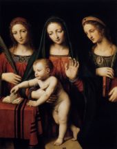 Madonna and Child with Sts Catherine and Barbara By Bernardino Luini