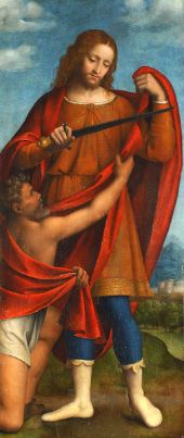 Saint Martin sharing his Cloak with a Beggar By Bernardino Luini