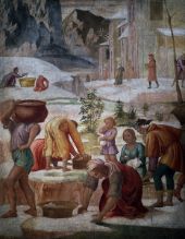 The Gathering of Manna Israelites in the Desert Fresco By Bernardino Luini