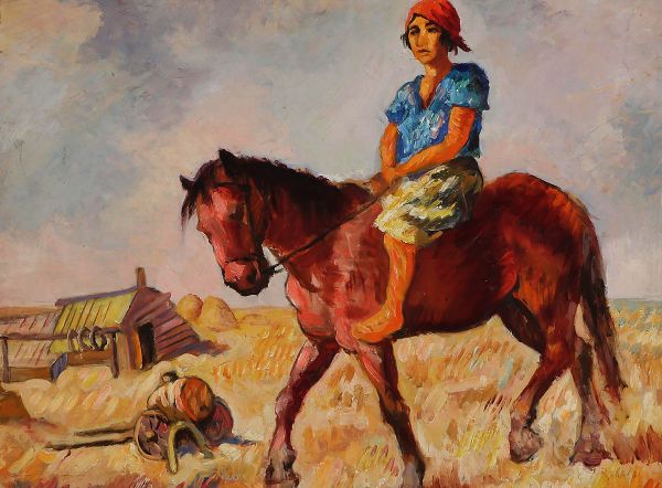 A Young Girl on a Horse in the Field | Oil Painting Reproduction