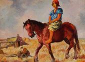 A Young Girl on a Horse in the Field By Issachar Ber Ryback