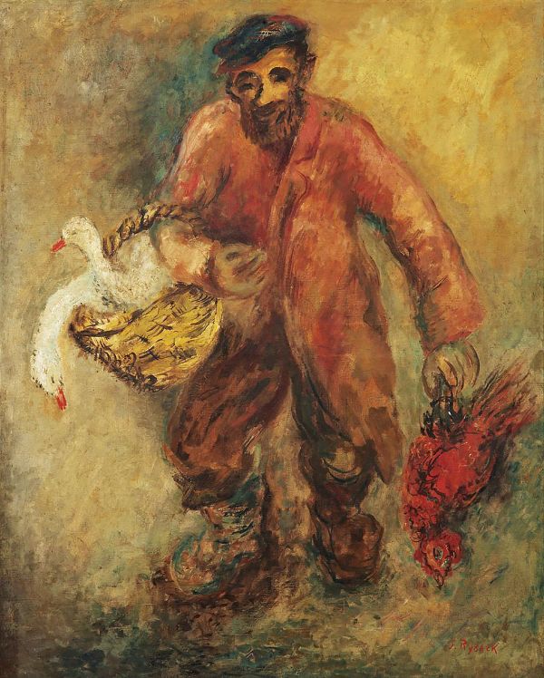 Chicken Seller c1930 by Issachar Ber Ryback | Oil Painting Reproduction