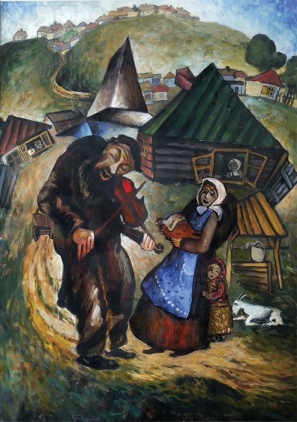 Fiddler in a Shtetl by Issachar Ber Ryback | Oil Painting Reproduction