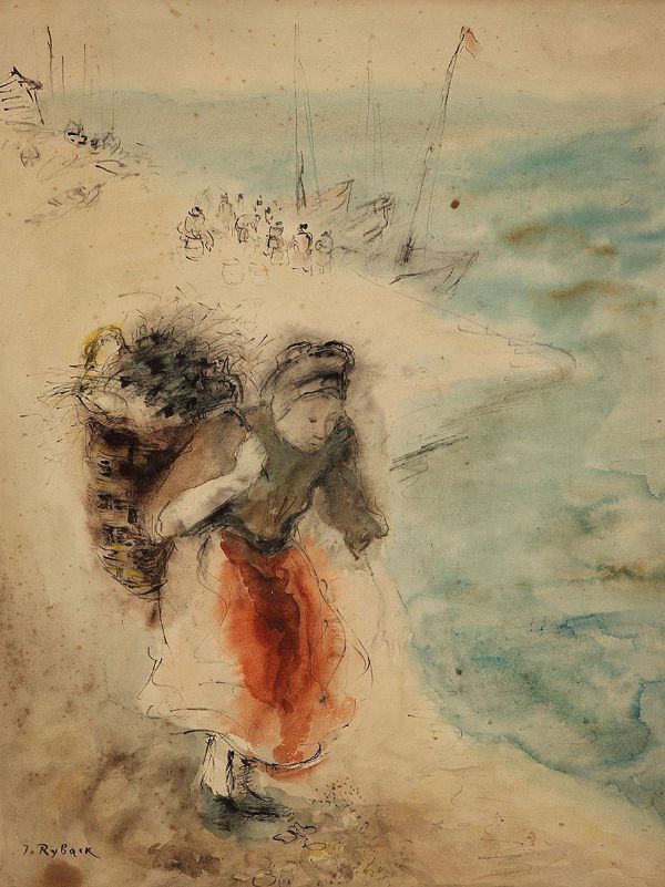 Fisherwoman on the Beach | Oil Painting Reproduction