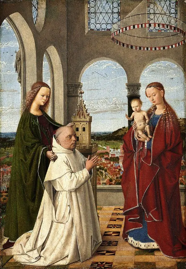 Mary with Child St Barbara and Monk By Petrus Christus