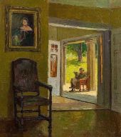 Interior of the Villa Mahler with Reading Lady on the Veranda By Carl Moll