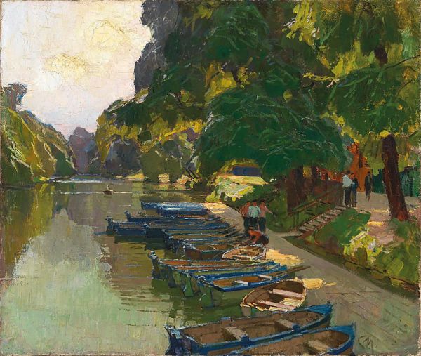 Landing stage at Heustadlwasser Prater Vienna 1930 | Oil Painting Reproduction