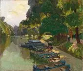 Landing stage at Heustadlwasser Prater Vienna 1930 By Carl Moll