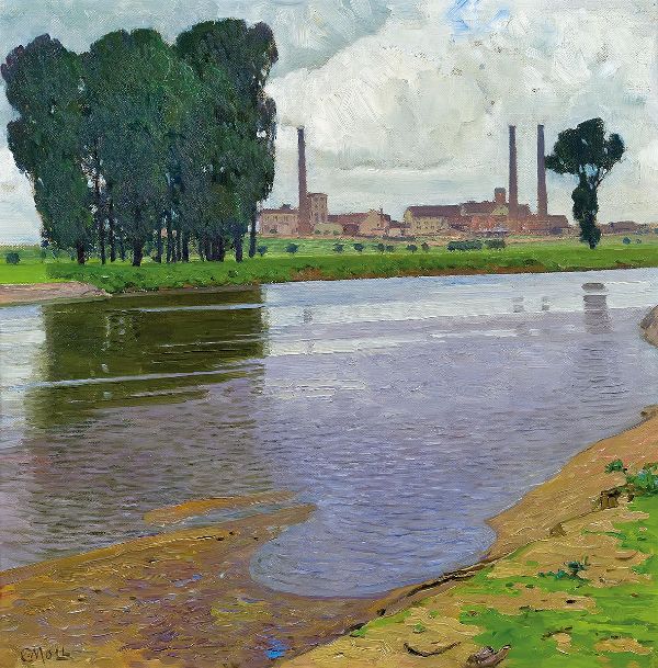River Landscape 1900 by Carl Moll | Oil Painting Reproduction