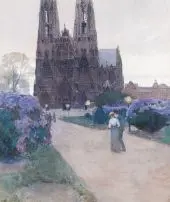 Stroll in the Gardens of the Votivkirche Vienna By Carl Moll