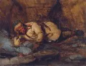 A Laplander Asleep by a Fire By Francois Auguste Biard