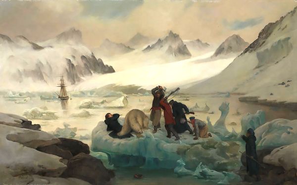 Fighting with a Polar Bear at Spitsbergen 1839 | Oil Painting Reproduction