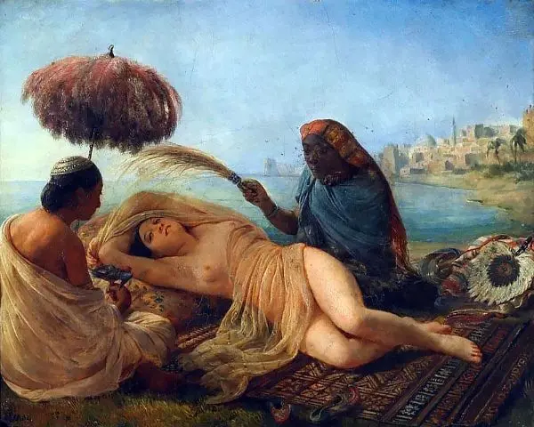 Odalisque Fanned by her Slaves By Francois Auguste Biard