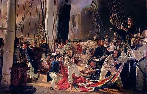 On The Deck During a Sea Battle 1855 By Francois Auguste Biard