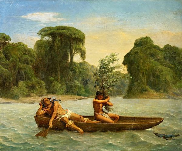 Two Indians in a Canoe | Oil Painting Reproduction