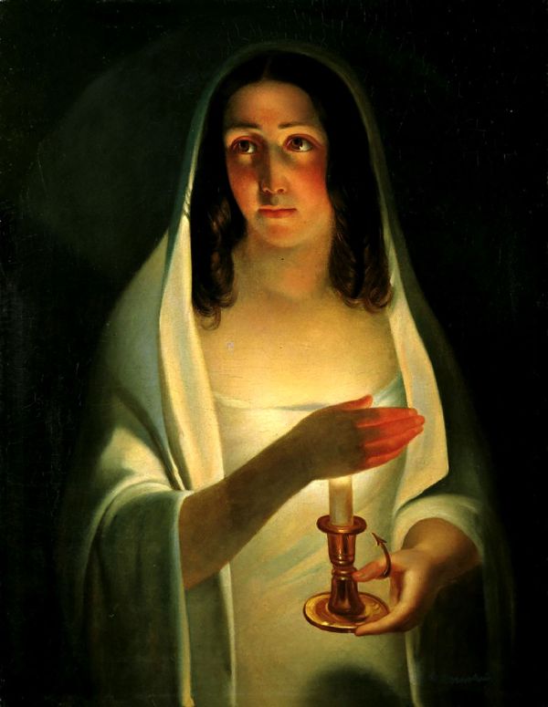 Young Woman Holding a Candle | Oil Painting Reproduction