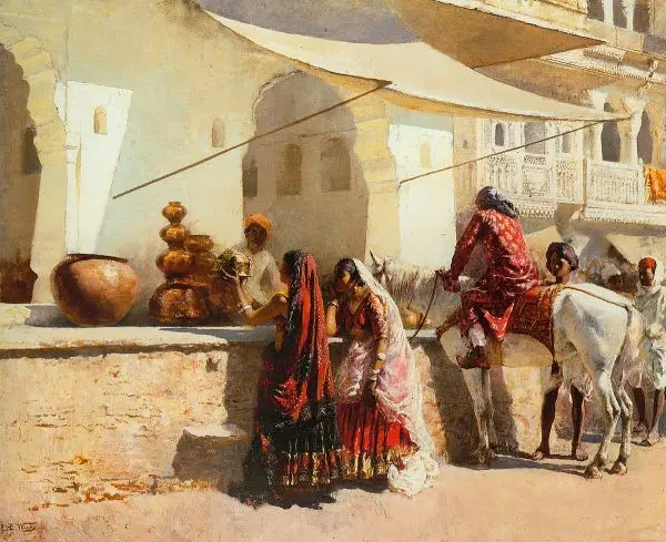 A Street Market Scene India By Edwin Lord Weeks