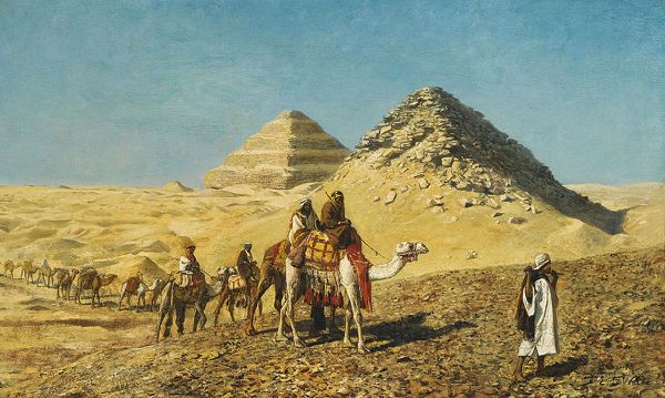 Camel Caravan Amid the Pyramids Egypt | Oil Painting Reproduction