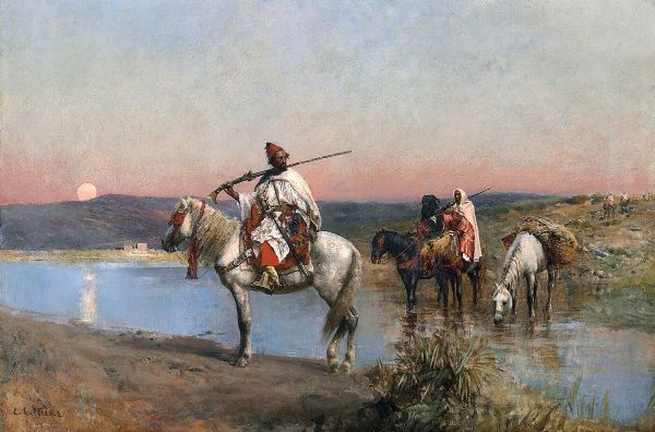 Fording a Stream by Edwin Lord Weeks | Oil Painting Reproduction
