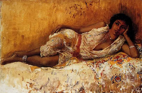 Moorish Girl Lying on a Couch By Edwin Lord Weeks